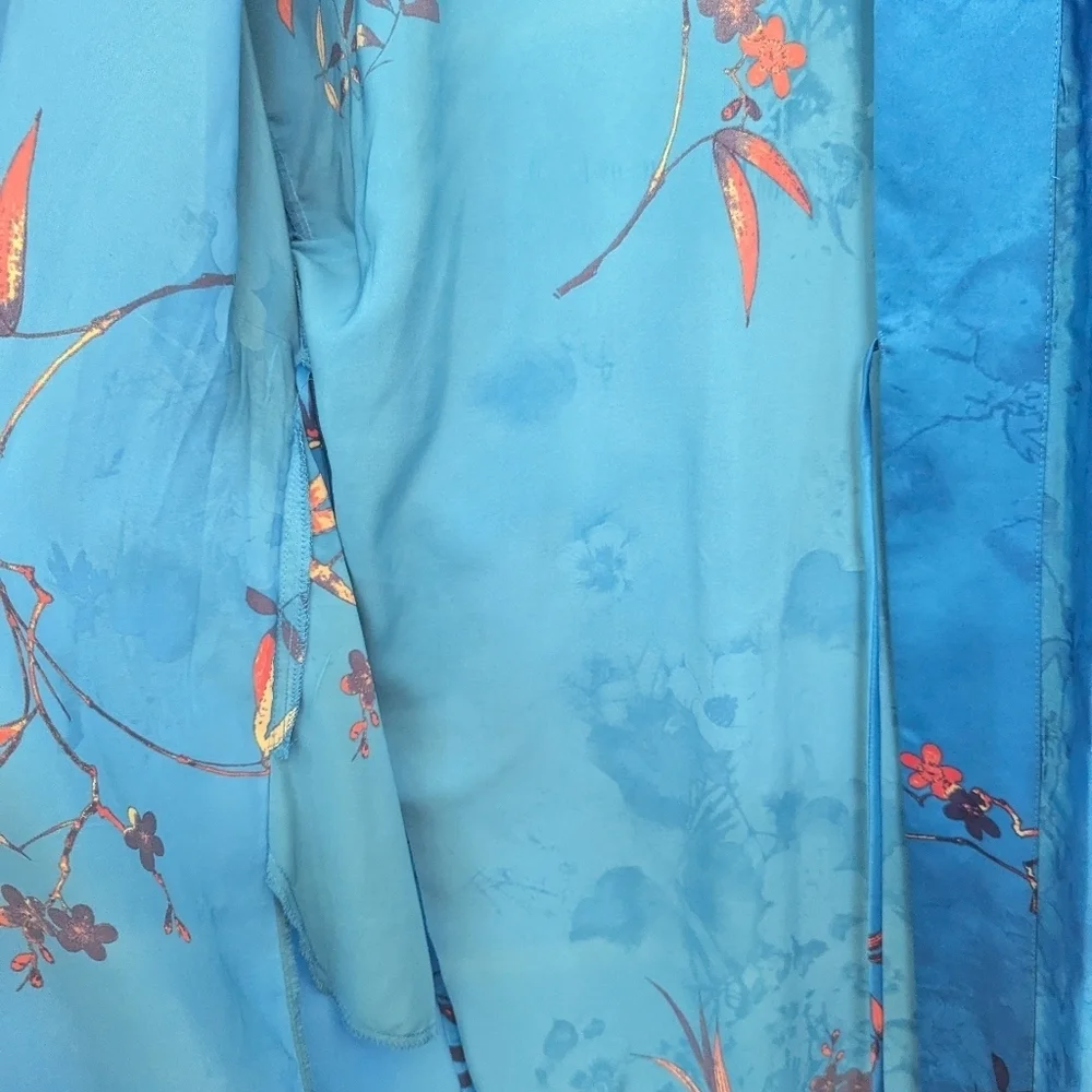Natori Nadja Satin Floral Kimono Long Robe - Picture 9 of 12